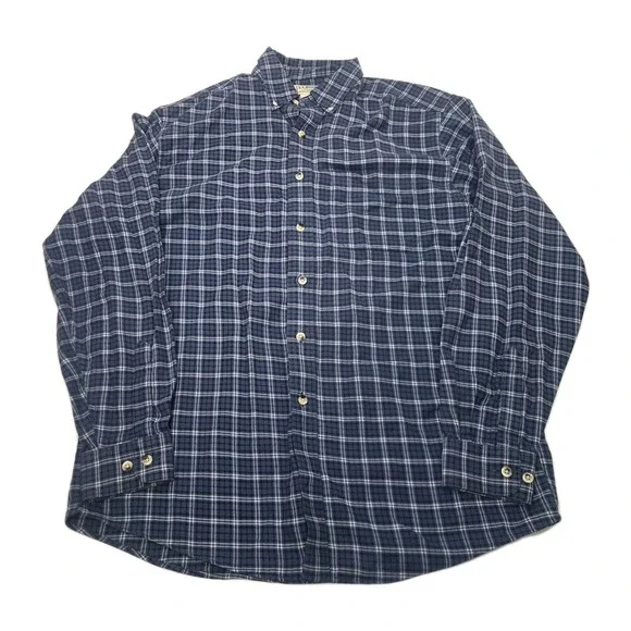 L.L. Bean Men Flannel Plaid Long Sleeve Button-Down Shirt Blue Size Medium - Picture 1 of 15